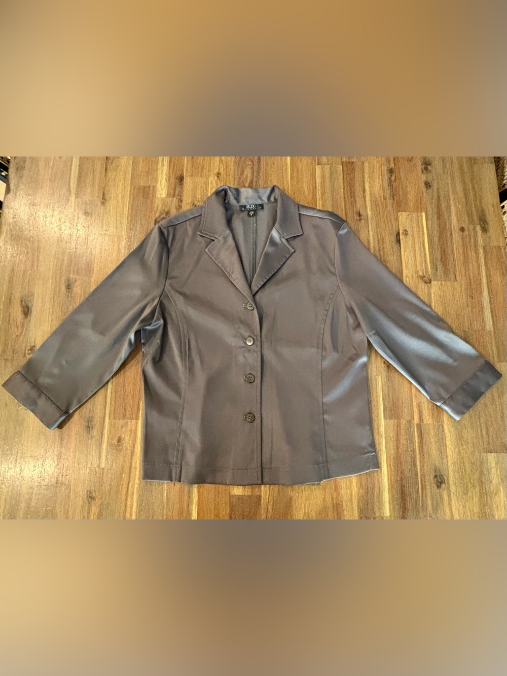 BCBG Satin-Look Charcoal Gray Blazer